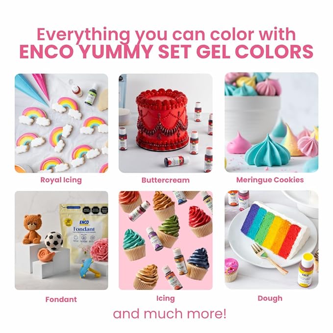 ENCO Yummy Collection 9 Food Coloring Gel Set 1.41 oz each (40 g) includes Cookie Decoration Guide