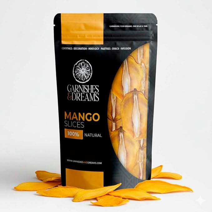 Garnishes &amp Dreams Dehydrated &amp Dried Mango Slices (7oz) – Natural Tropical Fruit for Cocktails Mixology Desserts &amp Healthy Snacking No Sugar Added Edible Dried Mango for Drinks &amp