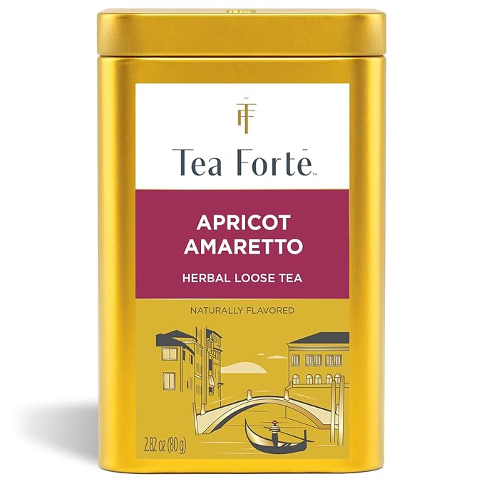 Tea Forte Apricot Amaretto Premium Loose Leaf Caffeine-Free Herbal Tea Blend Canister Makes 35-50 Cups