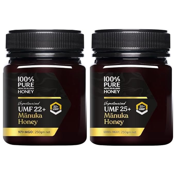 100% Pure New Zealand Manuka Honey UMF 22+ and 25+ Ultra High Grade Bundle 2 x 8.8 Oz