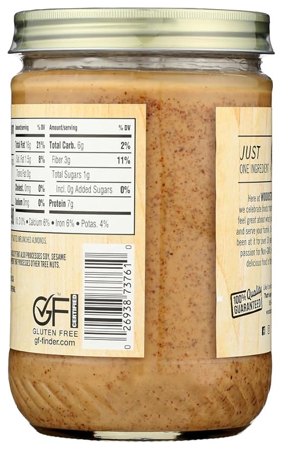 Woodstock Almond Butter - Lightly Toasted - Unsalted - Case of 12 - 16 oz.