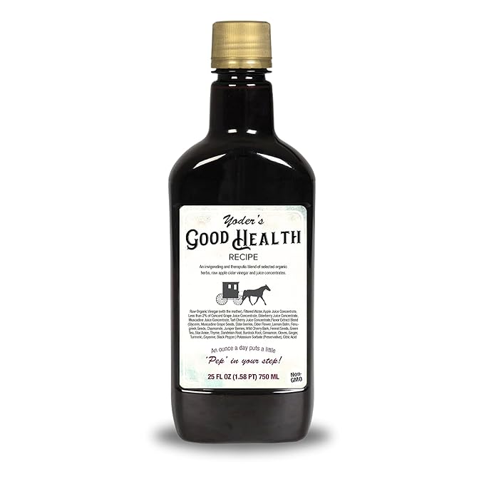 Yoder’s Good Health Recipe Apple Cider Vinegar Liquid Complex 25 oz Amish Harvest Herbal Tonic with Elderberry Juice Organic Wildcrafted Herbs Raw Detoxifying Antioxidants