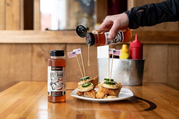 The Spicy Shark Hot Honey 12 oz Bottle (2 Pack) 100% pure Spicy Hot Honey Made in the USA Gluten-Free &amp Paleo