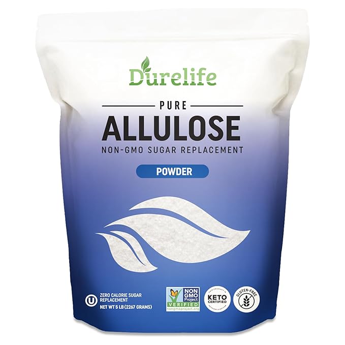 Durelife Allulose sweetener 5 lb 100% Pure No Erythritol powdered Sugar Substitute NON-GMO Project Verified Keto Certified OU kosher No Fillers Zero Calories sugar alternative 5 Lbs