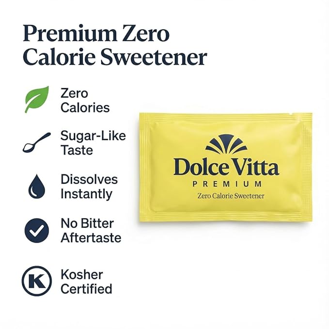 Dolce Vitta Premium Sucralose Sweetener Yellow Sweetener Bulk Pack 500 Individual Packets Zero Calorie Sugar Substitute for Coffee &amp Tea