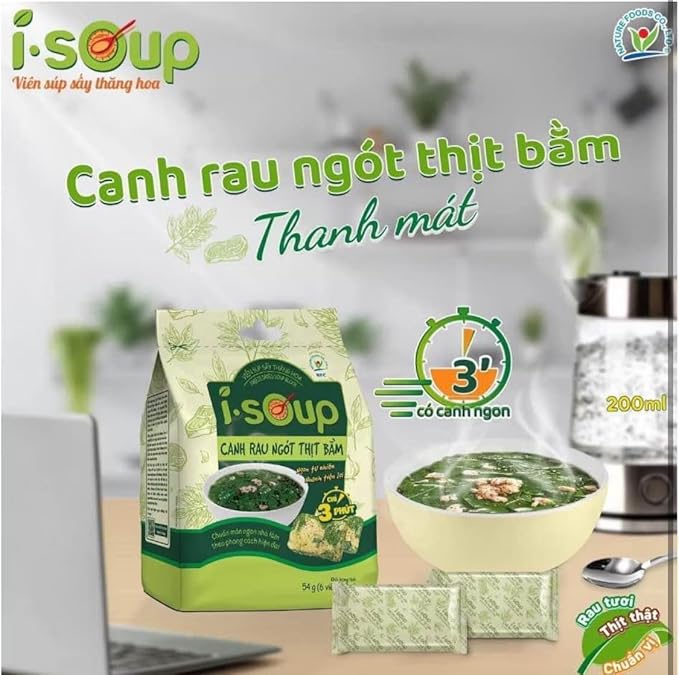 Set 3 canh I-Soup Vietnamese Instant Soup Mix Variety Pack Canh Ngot Thit Bam Canh Chua chay Bamboo Mushroom 3 Flavors