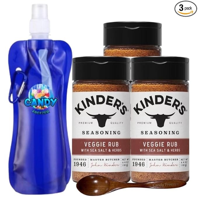 Kinder’s Premium Blend Seasoning – Three (3) 6.4 oz Bottles – All-Purpose Rub for Grilling Cooking &amp Roasting – No MSG Gluten-Free Non-GMO – Includes Collapsible Bottle &amp Wooden Spoon (Tota