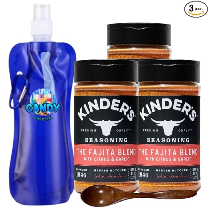 Kinder’s Premium Blend Seasoning – Three (3) 5.1 oz Bottles – All-Purpose Rub for Grilling Cooking &amp Roasting – No MSG Gluten-Free Non-GMO – Includes Collapsible Bottle &amp Wooden Spoon (Tota
