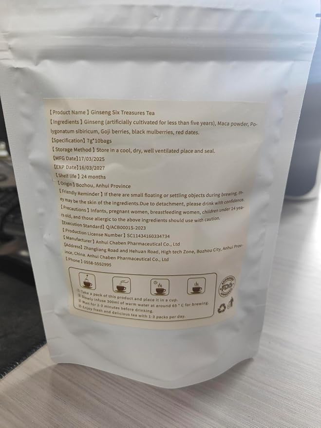 Panax &amp Mulberry Herbal TeaGinseng &amp Mulberry Herbal TeaKidney Tea Formula Ginseng Six Treasure TeaBag6 Ingredients Blend Treasure Kidney (30pc)