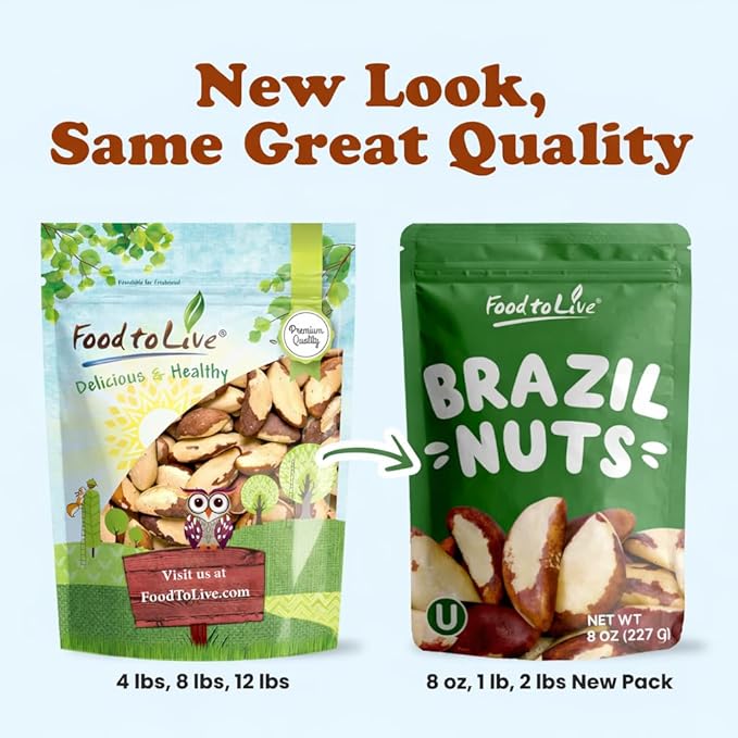 Food to Live Brazil Nuts 1 Pound - Raw Whole No Shell Unsalted Kosher Vegan Keto and Paleo Friendly Bulk Good Source of Selenium Low Sodium and Low Carb Food.