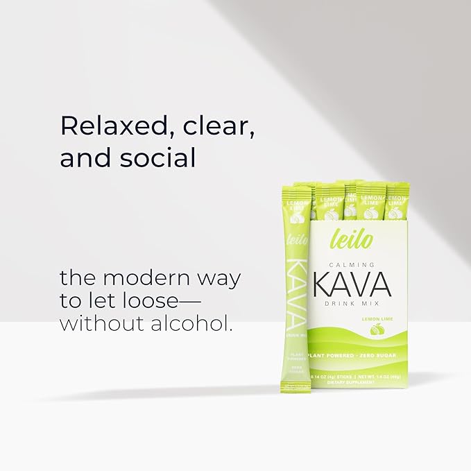 Leilo | Calming Kava Drink Mix | Lemon Lime 10 Stick Packs (Plant-Based Relaxation Powder Non-Alcoholic Sugar-Free Herbal Supplement)
