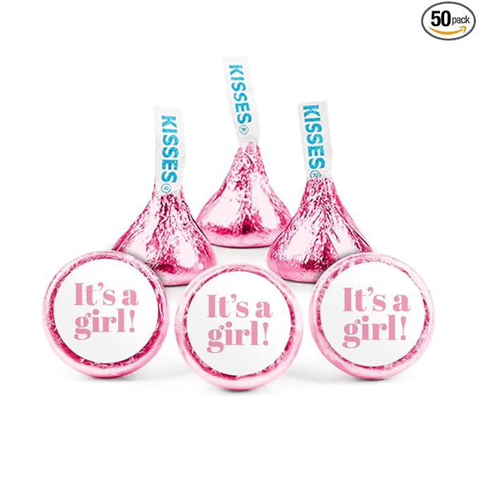 50ct Pink It's a Girl Candy Chocolate Kisses for Baby Shower Party Favors (50 Pcs)