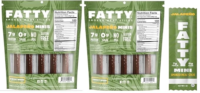 (Total 30 Jalapeno Minis sticks) Fatty Smoked Meat Sticks Jalapeño Minis Flavor (Made with Grass Fed Beef and Pork Raised Without Antobiotics) 1 Ounce/Stick