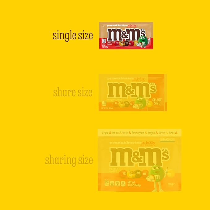 M&ampM’S Peanut Butter &amp Jelly Candy Single Size 1.6 Oz Packs (Pack of 24)