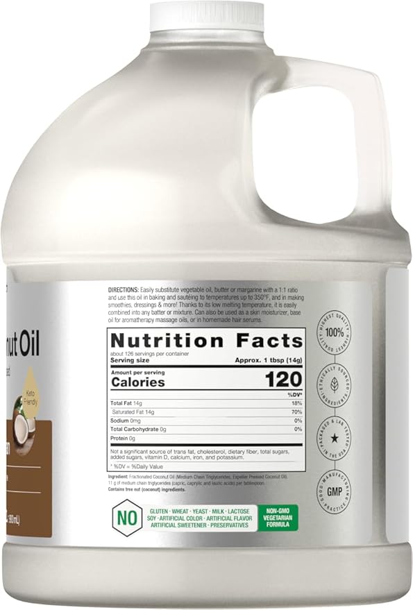 Horbäach Coconut Oil for Cooking | Liquid | 64 oz | Fractionated &amp Unflavored | Keto Friendly | Vegetarian Non-GMO &amp Gluten Free