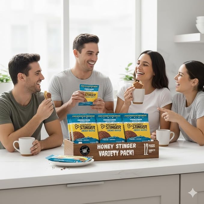Honey Stinger Organic Energy Waffle Gluten Free Cookies &amp Cream Caffeine Free Healthy Snack 1.06 oz. 12 pk.