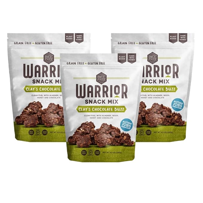 BeeFree Warrior Mix Gluten Free Granola - Chunky Granola Bites | Paleo Granola Low Carb Grain Free Preservative Free Oat Free | Granola for Yogurt Low Calorie Snacks | Clay’s Chocolate Buzz 9 Ou