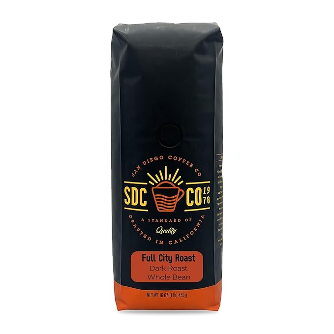 San Diego Coffee Full City Roast Dark Roast Whole Bean Coffee 16-Ounce Bag Café en grano tostado