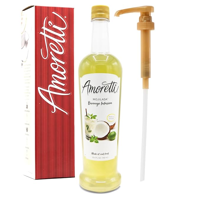 Amoretti - Mojilada® Beverage Infusion 94 Servings Per Bottle (750 ml) - Drink Mix &amp Water Enhancer with Pump for Flavoring Cocktails Waters Teas and other Beverages Preservative Free