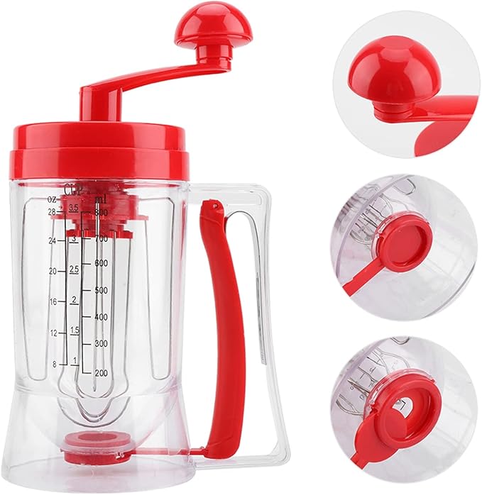 Handheld Batter Tool | Manual Pancake/Cupcake Mixer | ABS Baking Device with Scale | Safe &amp Easy to Maintain | 21.5cm for Cakes/Waffles