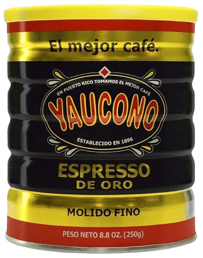 Alto Grande Super Premium Medium-Dark Roast Ground Coffee and Yaucono Espresso De Oro Dark Roast Fine Ground Coffee 8.8 Ounce Canisters Puerto Rico Variety Bundle