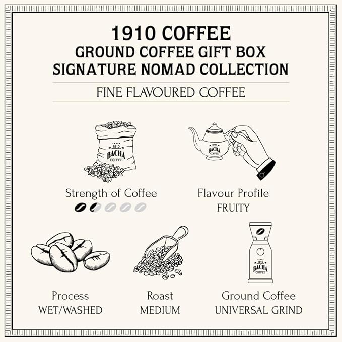 Bacha Coffee | 1910 Fine Flavoured Ground Beans Medium Roast 100% Arabica Specialty Coffee 250g Signature Nomad Collection Gift Box