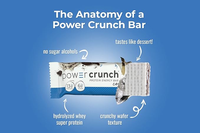 Power Crunch Whey Protein Bars High Protein Snacks with Delicious Taste Cookies and Cream 1.4 Ounce (12 Count)