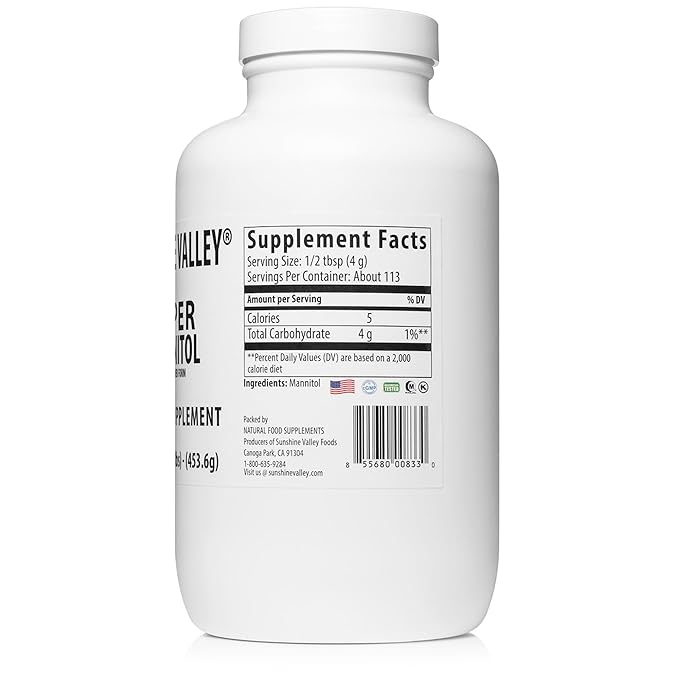 Sunshine Valley® Mannitol Powder 16 Fl Oz – Natural Sugar Substitute Low Glycemic Sweetener Pure Dietary Supplement for Baking Coffee &amp Daily Use