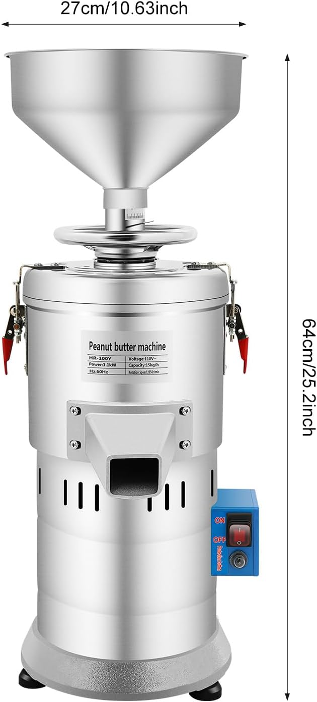 Electric Peanut Butter Maker Commercial Nut Butter Machine Adjustable Coarse and Fine Grinding High-Speed Grinding Commercial Mill for Groundnut Almond Cashew Nut and Sesame