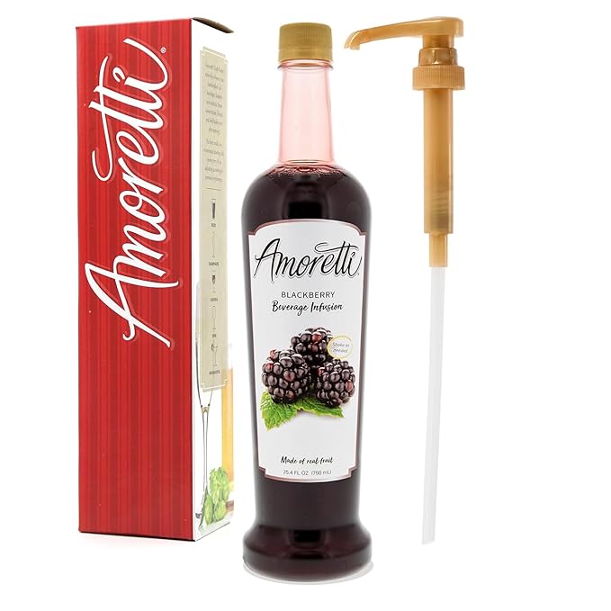 AMORETTI - Blackberry Beverage Infusion 94 Servings Per Bottle (750 ml) - Drink Mix &amp Water Enhancer with Pump for Flavoring Cocktails Waters Teas and other Beverages Preservative Free