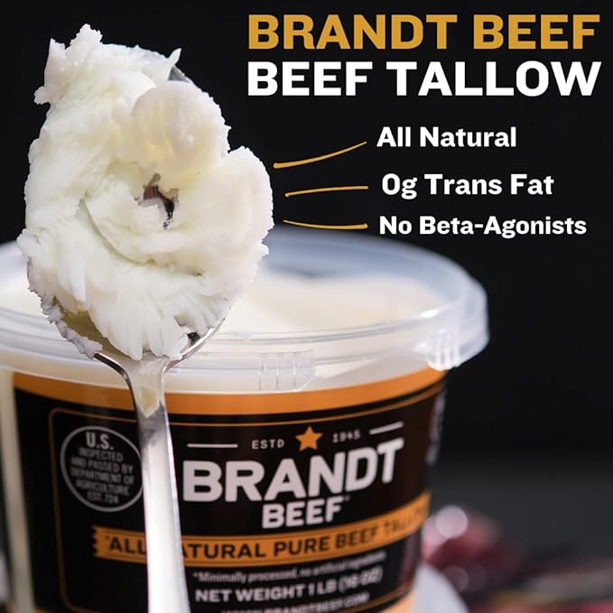 Brandt Beef Tallow – 100% Pure Beef Tallow for Cooking | 16 oz (1 lb) Tub Beef Tallow for Deep Frying | High Smoke Point | No Additives or Preservatives | Sustainably Sourced | Family-Owned Ranch USA