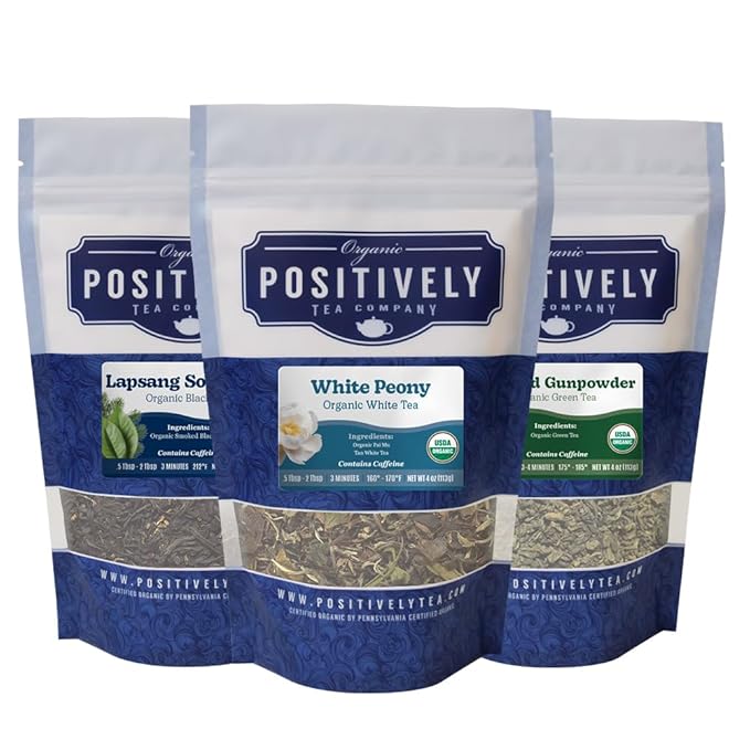 Organic Positively Tea Company Chinese Tea Sampler Loose Leaf 4 Ounce 3 Pack