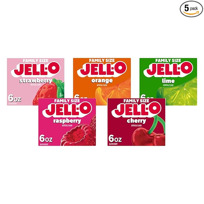 Jell-O Variety Pack Orange Cherry Lime Strawberry Raspberry 6 oz (5-Pack)