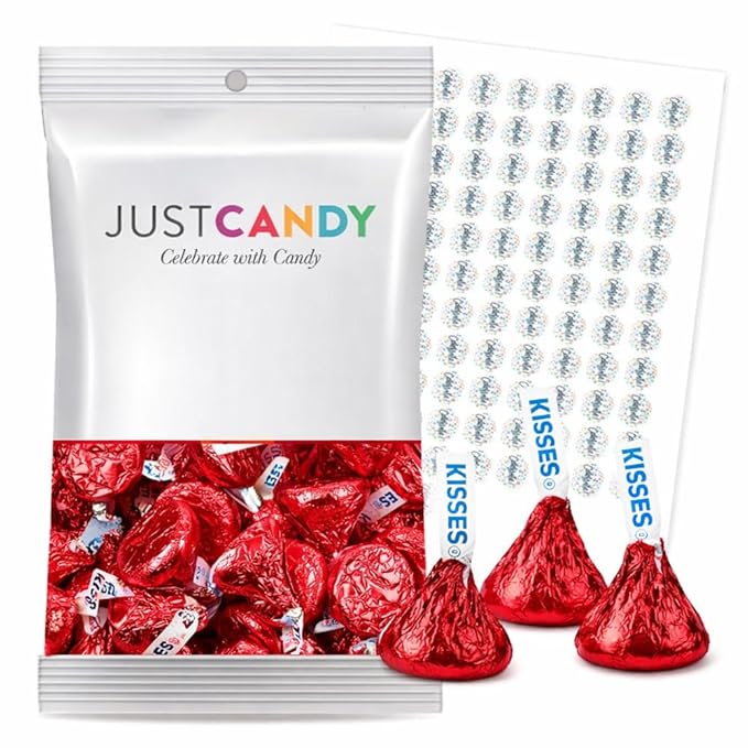 Red Foil Kisses Milk Chocolate Candy Plus Exclusive Free Kiss Stickers by Just Candy - 270 ct