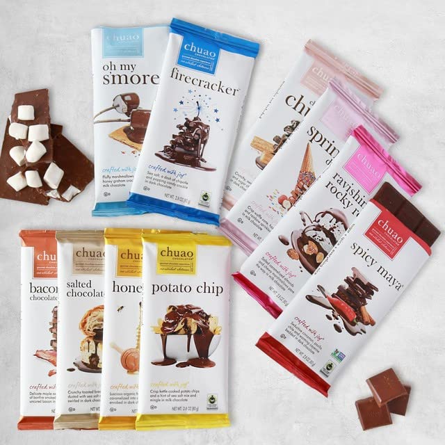 Chuao Chocolatier Gourmet Assorted Milk and Dark Chocolate Bar Gift Box | For Gift Baskets Christmas Valentines Birthday Care Package | 10 Ct