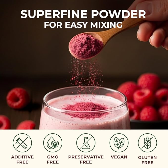 Gya Tea Co Fresh Raspberry Powder 0.33 lb (5.29 oz) - Superfood for Baking Tea Smoothies - Non-GMO Sugar-Free Gluten-Free Vegan Friendly
