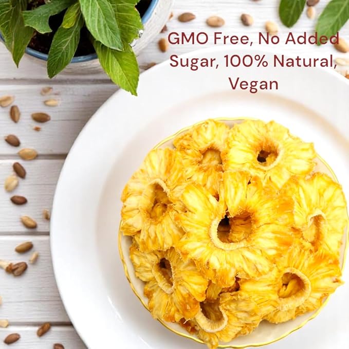 No Sugar Added Dried Pineapple Rings 16 oz Non-GMO Flavorful Chewy Fruit Snack Vegan Kosher Natural Unsulfured Bulk Great for Desserts Cakes Pies