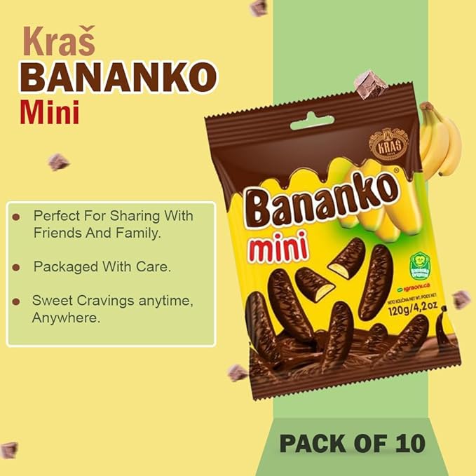 Kraš Bananko 120g - Irresistibly Delicious Mini Chocolate Covered Foam Bananas - Treat Yourself to Every Bite of Sweet Bliss! Pack of 5 (120G 10 Pack)