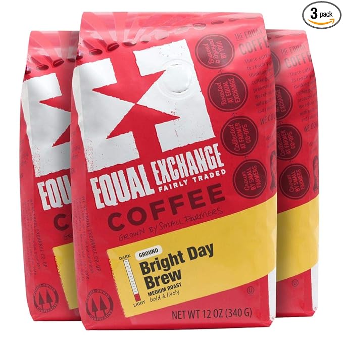 Equal Exchange Organic Ground Coffee Bright Day Brew Bag 12 Ounce (Pack of 3)