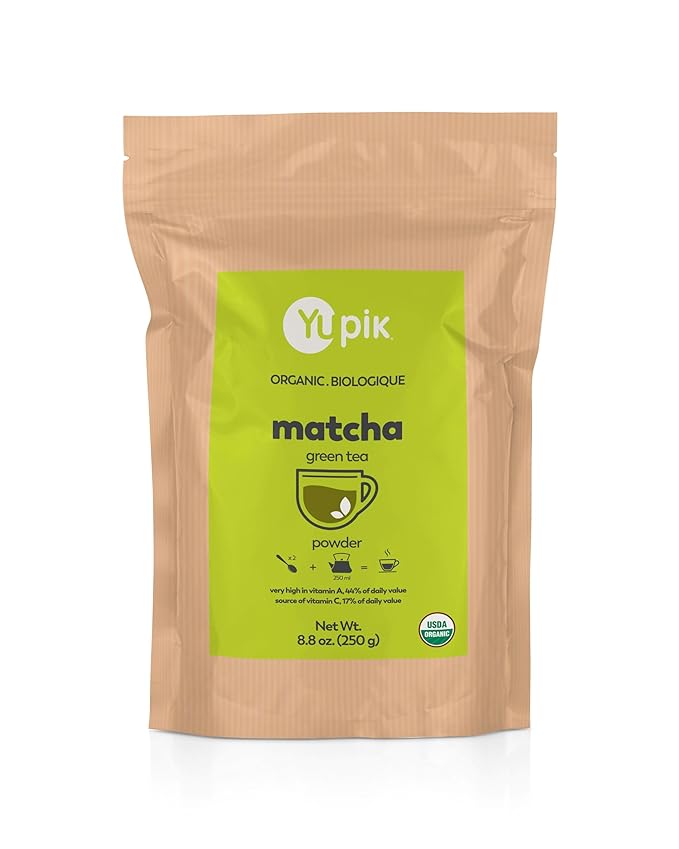 Yupik Organic Japanese Matcha Green Tea Powder 8.8 oz USDA Certified Non-GMO Vegan Raw Kosher Gluten-Free Rich in Vitamin A Ideal for Beverages &amp Baking