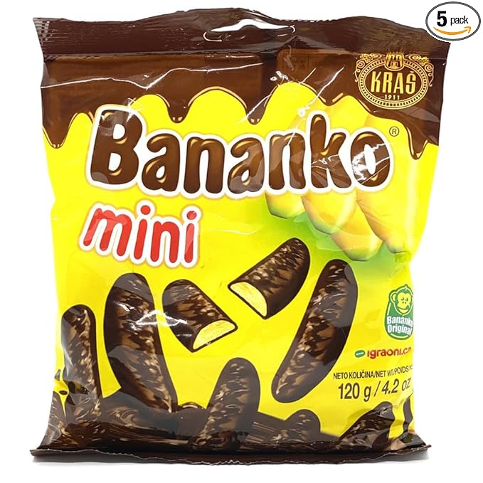 Kraš Bananko 120g - Irresistibly Delicious Mini Chocolate Covered Foam Bananas - Treat Yourself to Every Bite of Sweet Bliss! Pack of 5