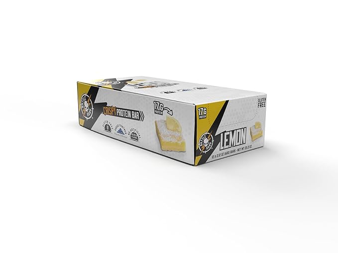 Battle Bars Crispy Protein Bar 17g Protein per serving - Gluten Free No Artificial Flavors or Colors - Verteran Owned - Lemon Almond (60g) 12 Count