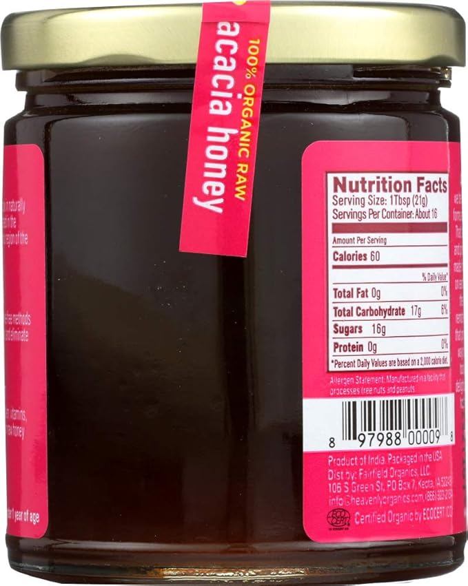 Heavenly Organics 100% ORGANIC RAW Acacia Honey 12 oz Pack of 3