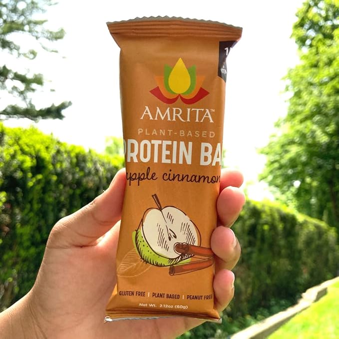 Amrita Nut Free Apple Cinnamon Vegan Protein Bars (12 Count PK of 3) | 11g Plant-Based Protein Bar | Peanut Free Gluten Free and Dairy Free | Low Sugar High Fiber Healthy School-Safe Snacks