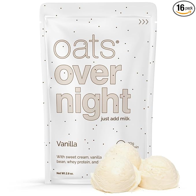 Oats Overnight Vanilla - Overnight Oats with 20g Whey Protein High Fiber Breakfast Protein Shake - Gluten Free Oatmeal Non GMO High Protein Oatmeal (2.8 oz per Meal) (16 Pack)