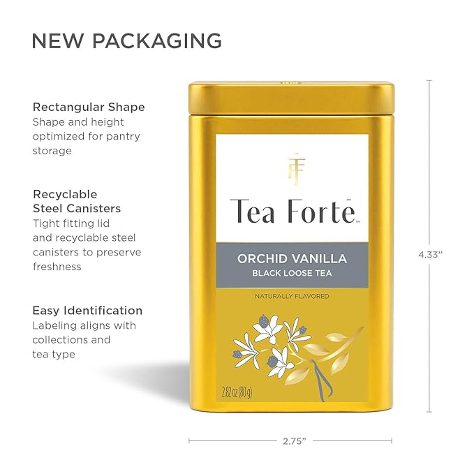 Tea Forte Orchid Vanilla Premium Loose Leaf Caffeinated Black Tea Blend Canister Makes 35-50 Cups