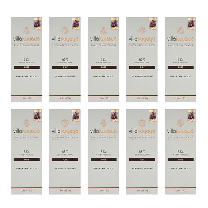 Villakuyaya Premium Dark Chocolate Single Origin 65% Pure (Bronze Award Winner – Academy of Chocolate London 2024) – Gourmet Ecuadorian Cacao Vegan &amp Gluten-Free (Pack of 10)