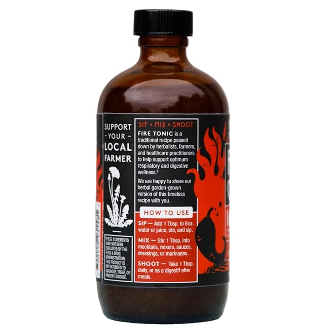 Herbal Revolution Fire Cider Apple Cider Vinegar - Certified Organic Non-GMO ACV Infused with Ginger Horseradish Hot Peppers Honey and More - Made Using Regenerative Farming Practices 8 Oz
