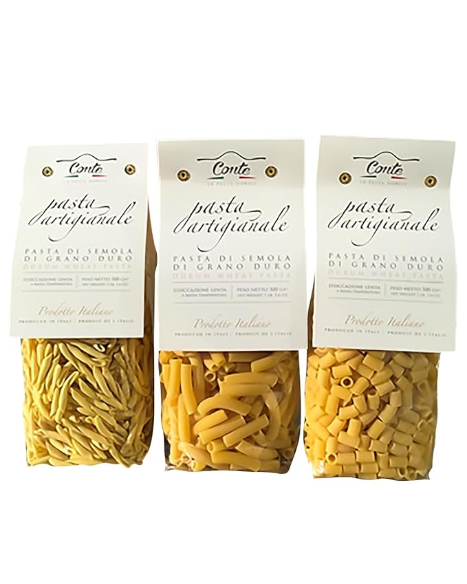 Conte Fusilletti Tubeti Ziti Corte Bundle Pasta - Imported from Italy 500g (1 lb) - Artisanal High Protein &amp Low Ash Pasta with Golden Yellow Grain Color - Durum Wheat Blends from Italian Mill
