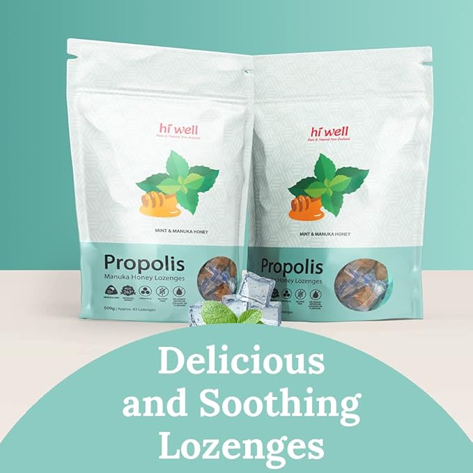 (Pack of 2) Hi Well Propolis Manuka Honey Lozenges Mint &amp Manuka Honey 500g